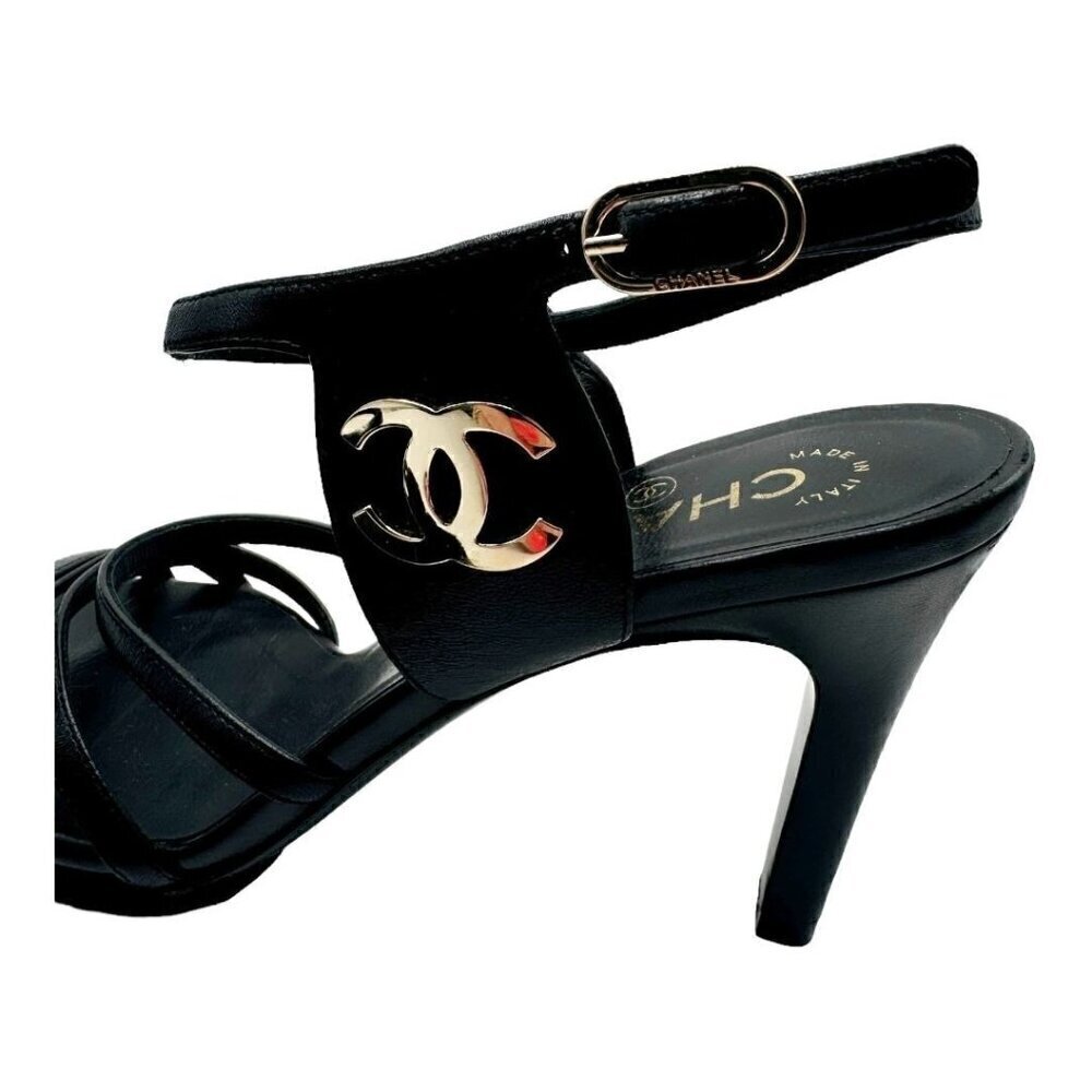 Chanel CC Logo Lambskin Slingback Sandal Heels - Picture 5 of 13
